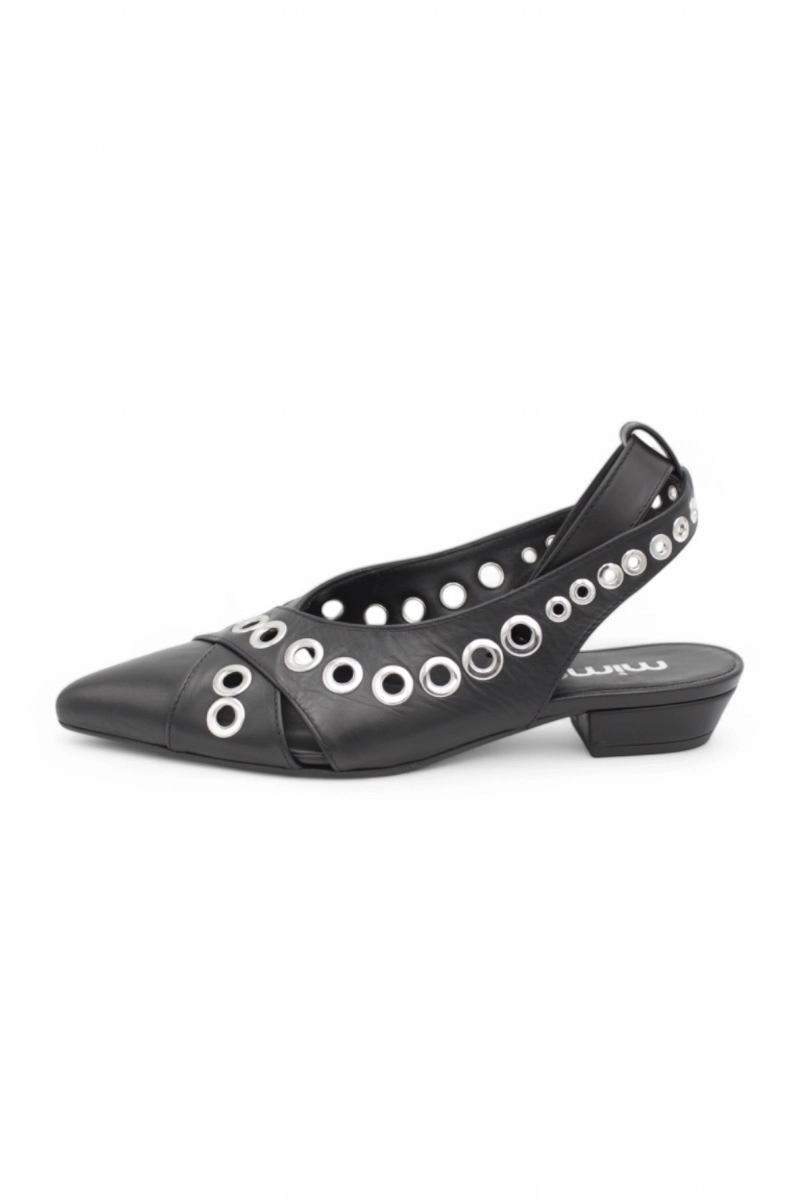 Mimmù Summer Ballet Flats Black Pointed Toe Low Heel | Nekst Shoes
